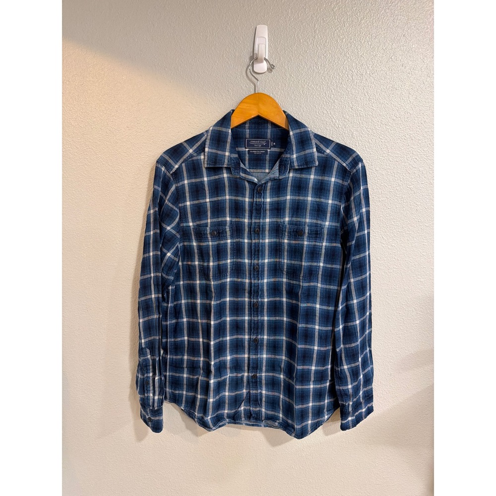 Vineyard Vines Button Down Shirt Mens Medium Blue White Plaid Classic Fit Preppy